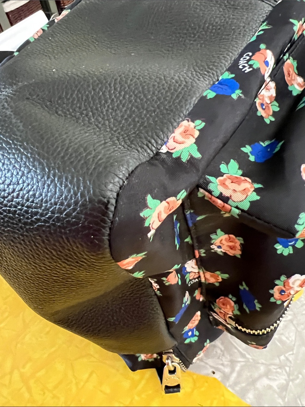 Coach Black Floral Backpack with Fox Patch and Blue Sunglasses - Picture 15 of 16